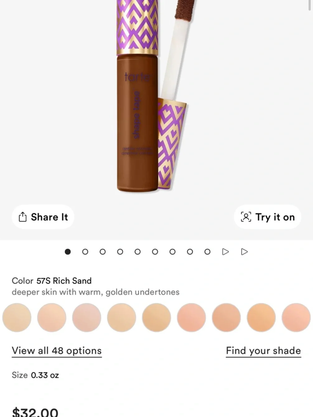 Tarte Shape Tape Contour Concealer 57S Rich Sand NIB